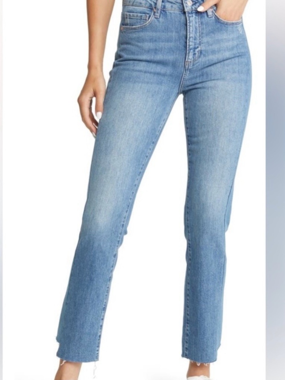 PAIGE Light Blue High-Rise Straight Leg Jeans